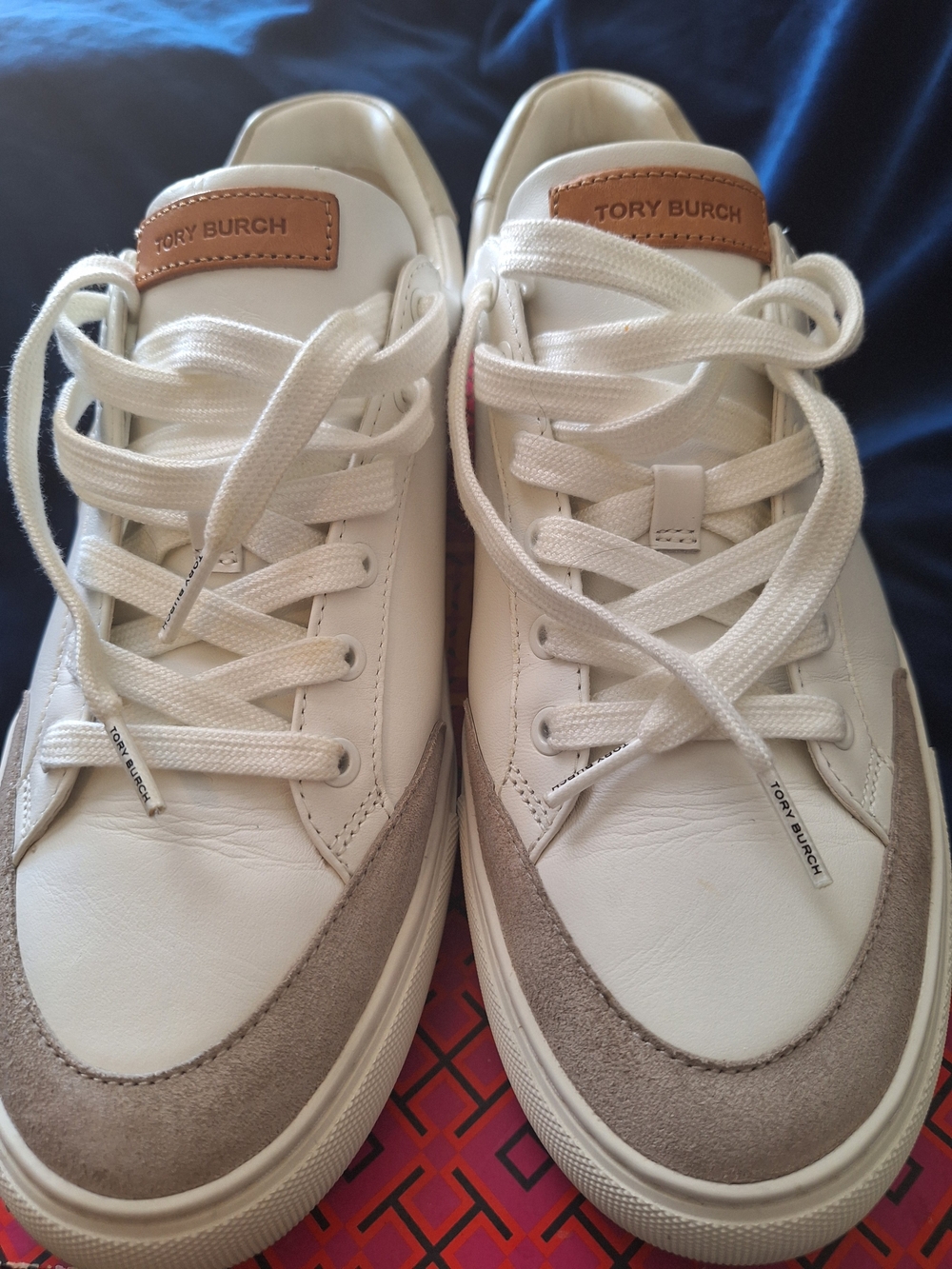 Tory Burch Cream and Taupe Leather Lace-Up Sneakers - Picture 8 of 8